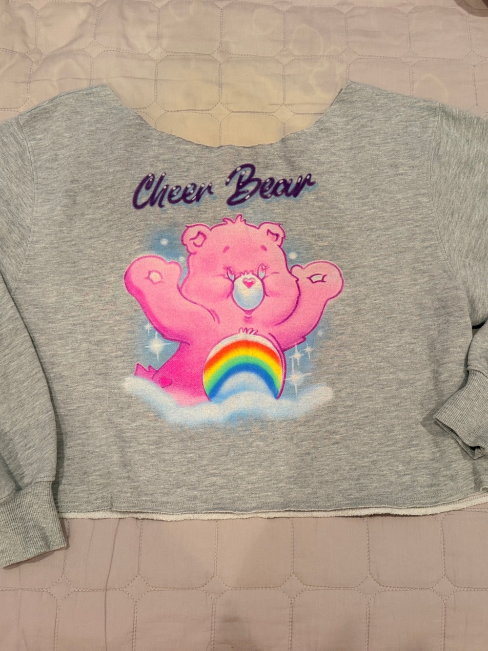 Care Bears Grey Sweatshirt with Pink Cheer Bear and Rainbow Sm/Med oversized